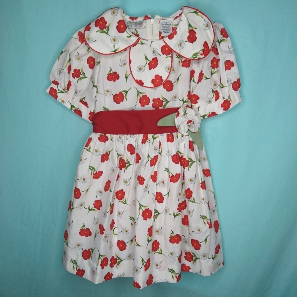 Specialty Kids Red Floral old-fashioned retro dress 4